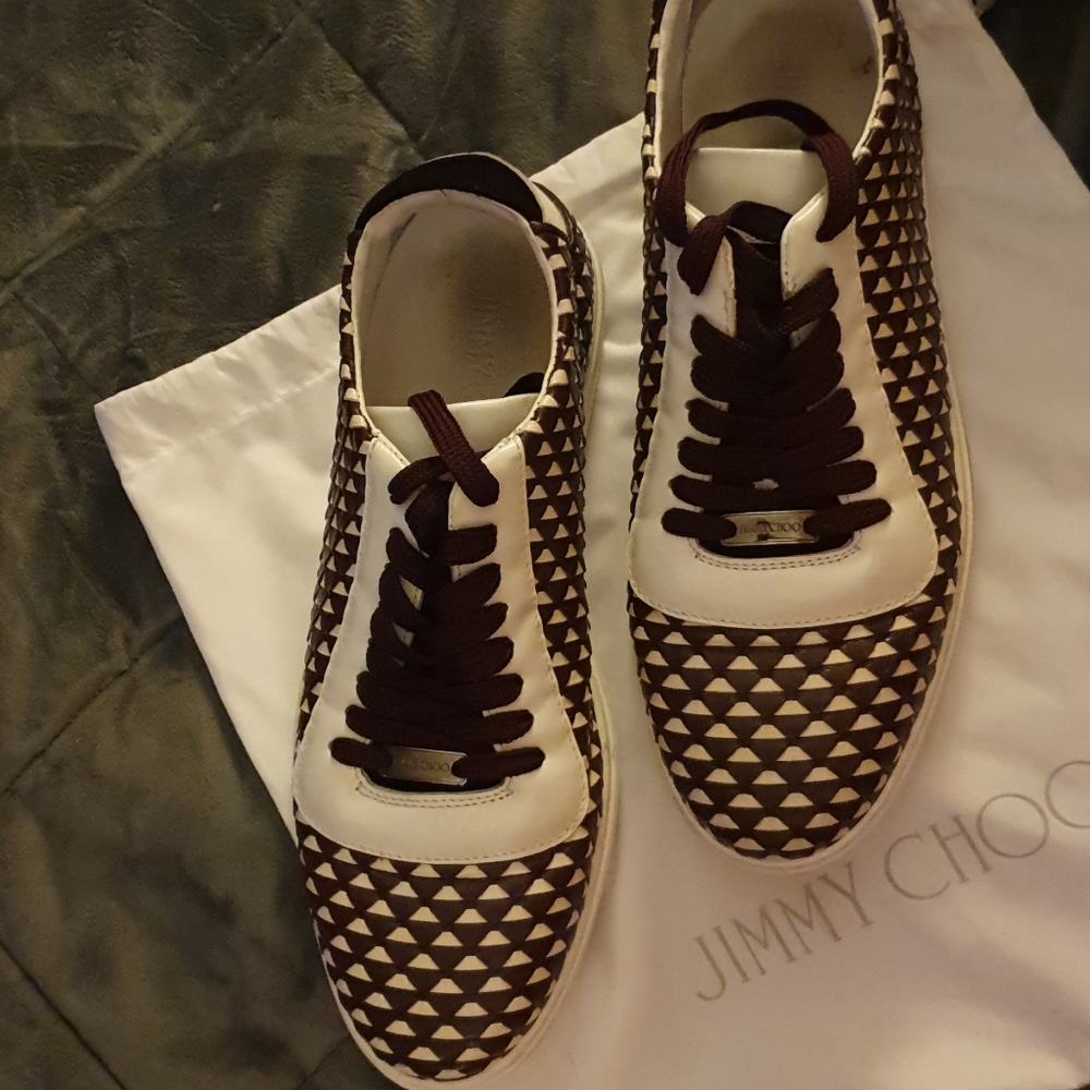 Mens Jimmy Choo braided burgundy/white leather/9.5